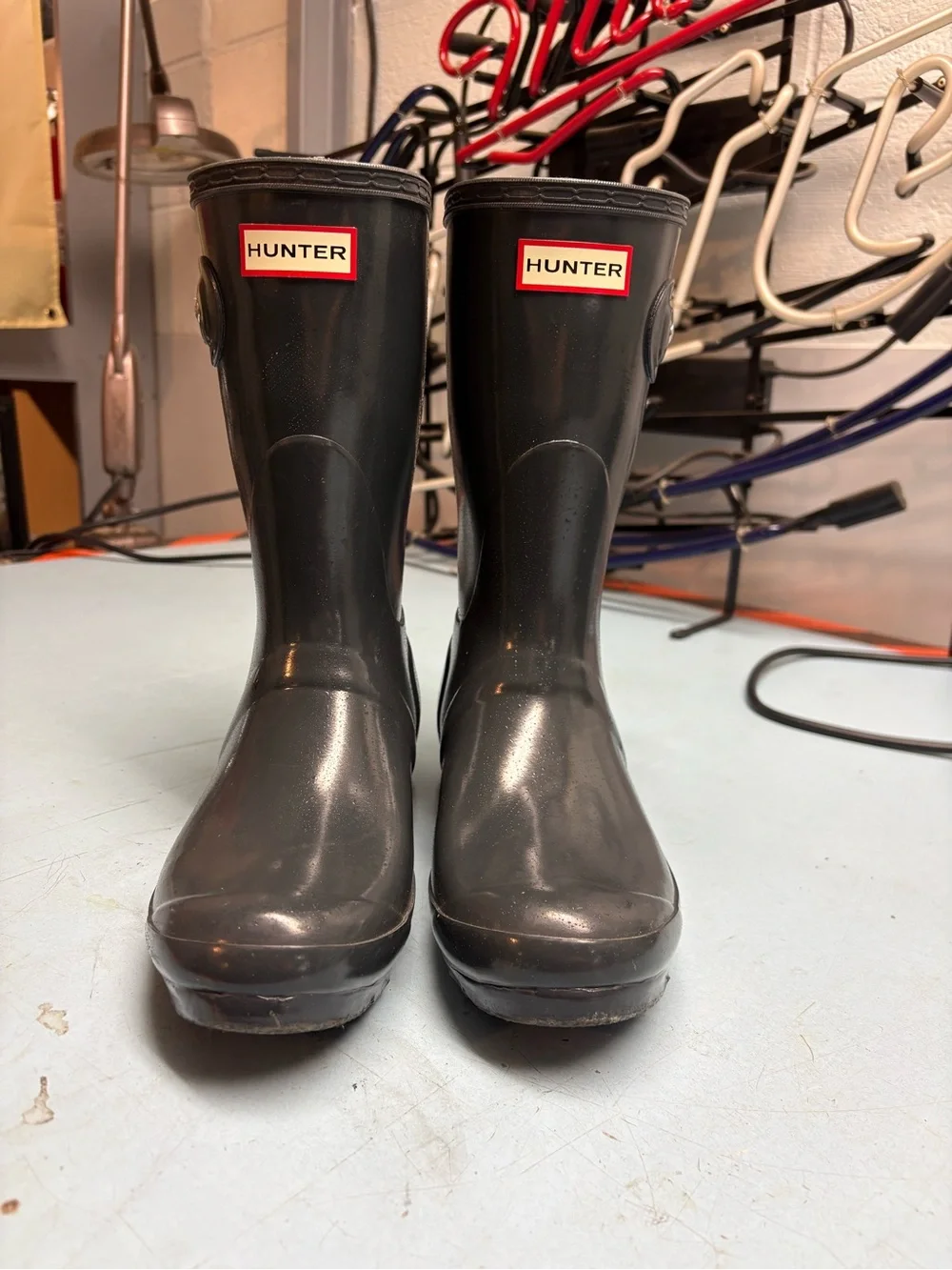 Hunter Women’s Glossy Dark Gray Short Rain Boots